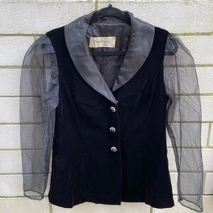 Miss Renfrew by Holt Renfrew Vintage Black Velvet Organza Blouse Size Medium